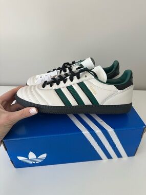 Adidas White & Green Samba Leather Sneakers